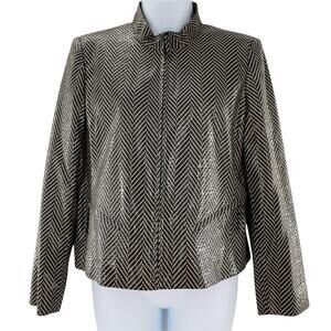 HARVE BENARD Black Beige Print Faux Leather Front Zipper Jacket Blazer 8P